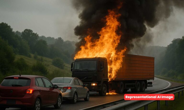 Lorry Catches Fire