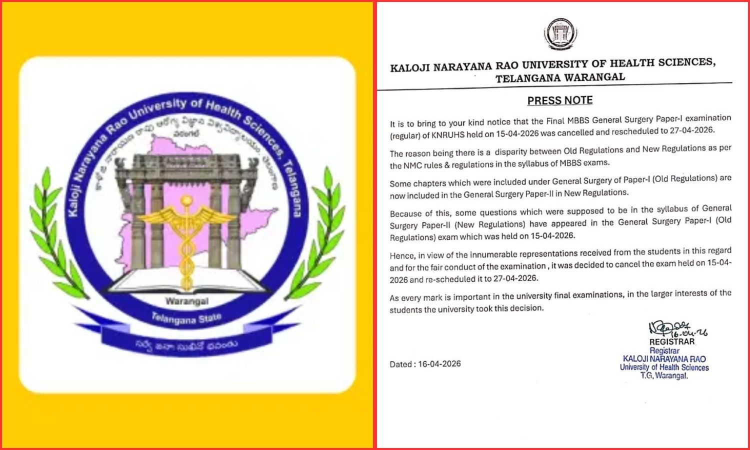 Exam Reschedule Update