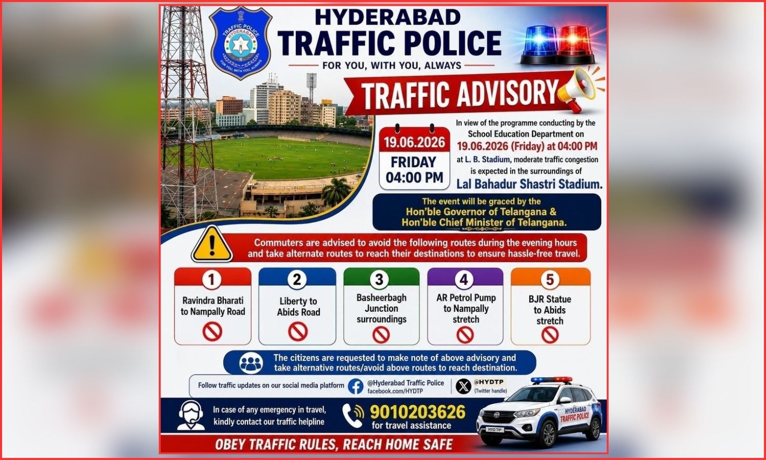 ایل بی اسٹیڈیم پروگرام کے پیش نظر ٹریفک پابندیوں کا اعلان | Traffic Advisory