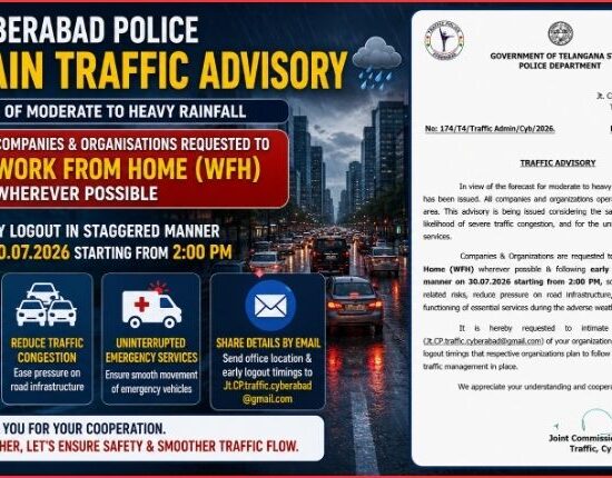 سائبرآباد بارش سے متعلق ٹریفک ایڈوائزری | Rain Advisory