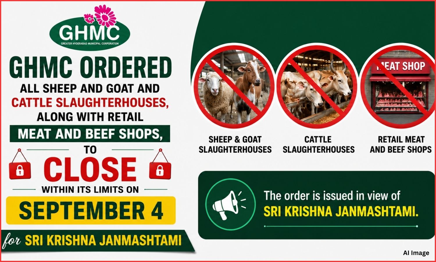 جی ایچ ایم سی میں 4 ستمبر کو گوشت کی دکانیں بند | Meat Shops Closure
