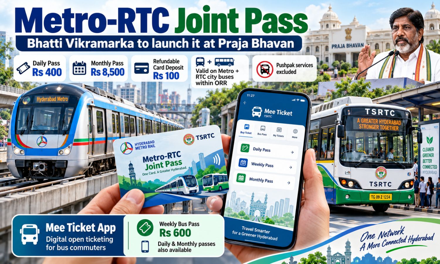 حیدرآباد میں مشترکہ میٹرو آر ٹی سی پاس لانچ | Metro RTC Pass