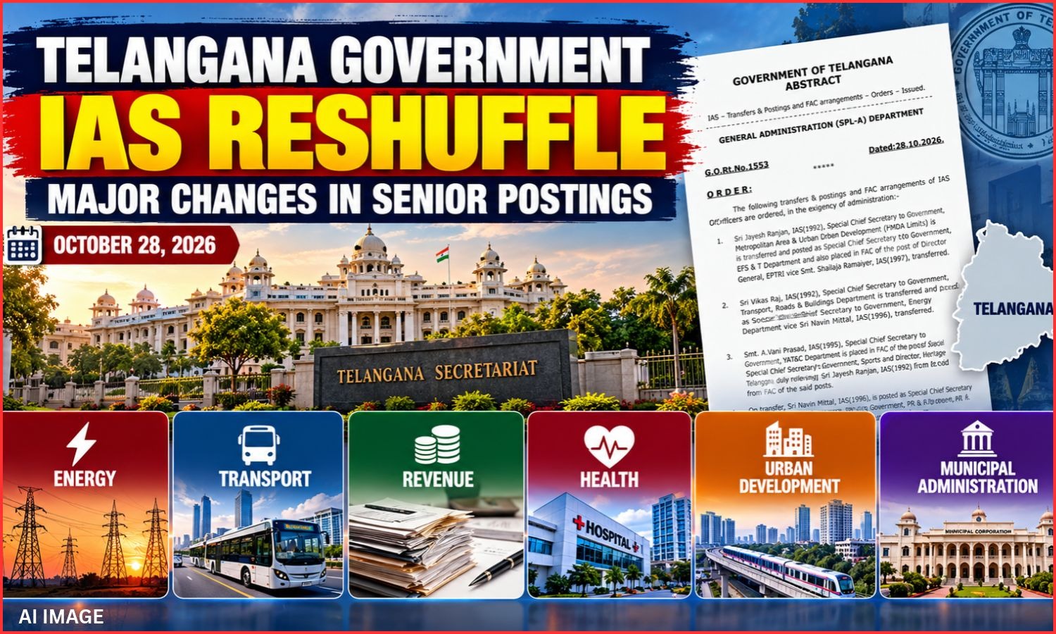 تلنگانہ میں سینئر آئی اے ایس افسران کے تبادلے | Telangana IAS Reshuffle