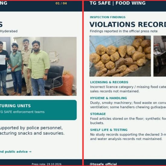 حیدرآباد میں 55 ٹن غذائی اشیا ضبط | TG Safe Food Inspections
