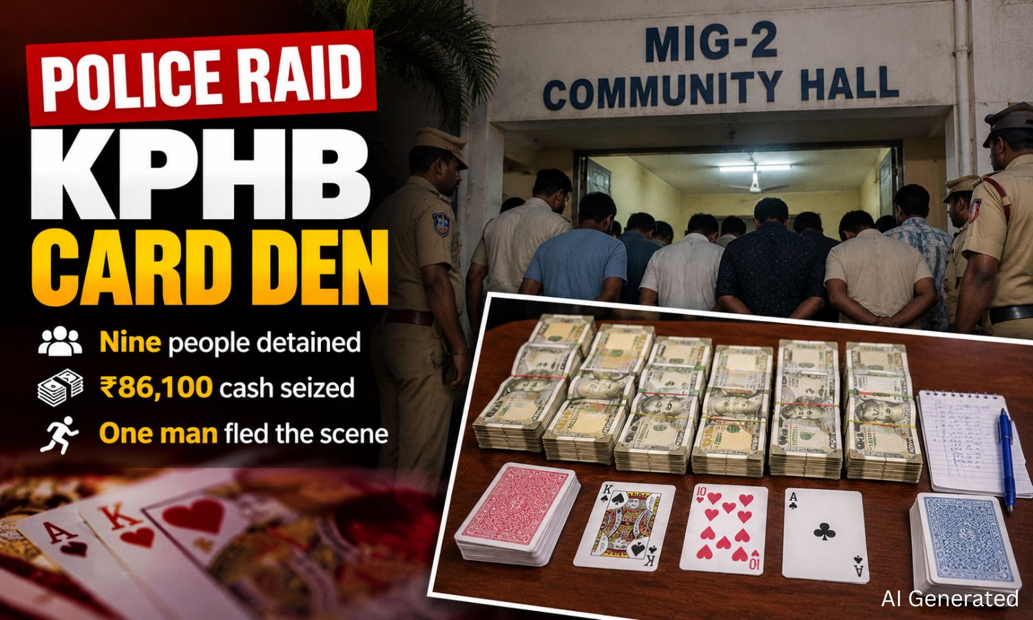 کے پی ایچ بی میں جوا، 9 افراد حراست میں | KPHB Gambling Raid
