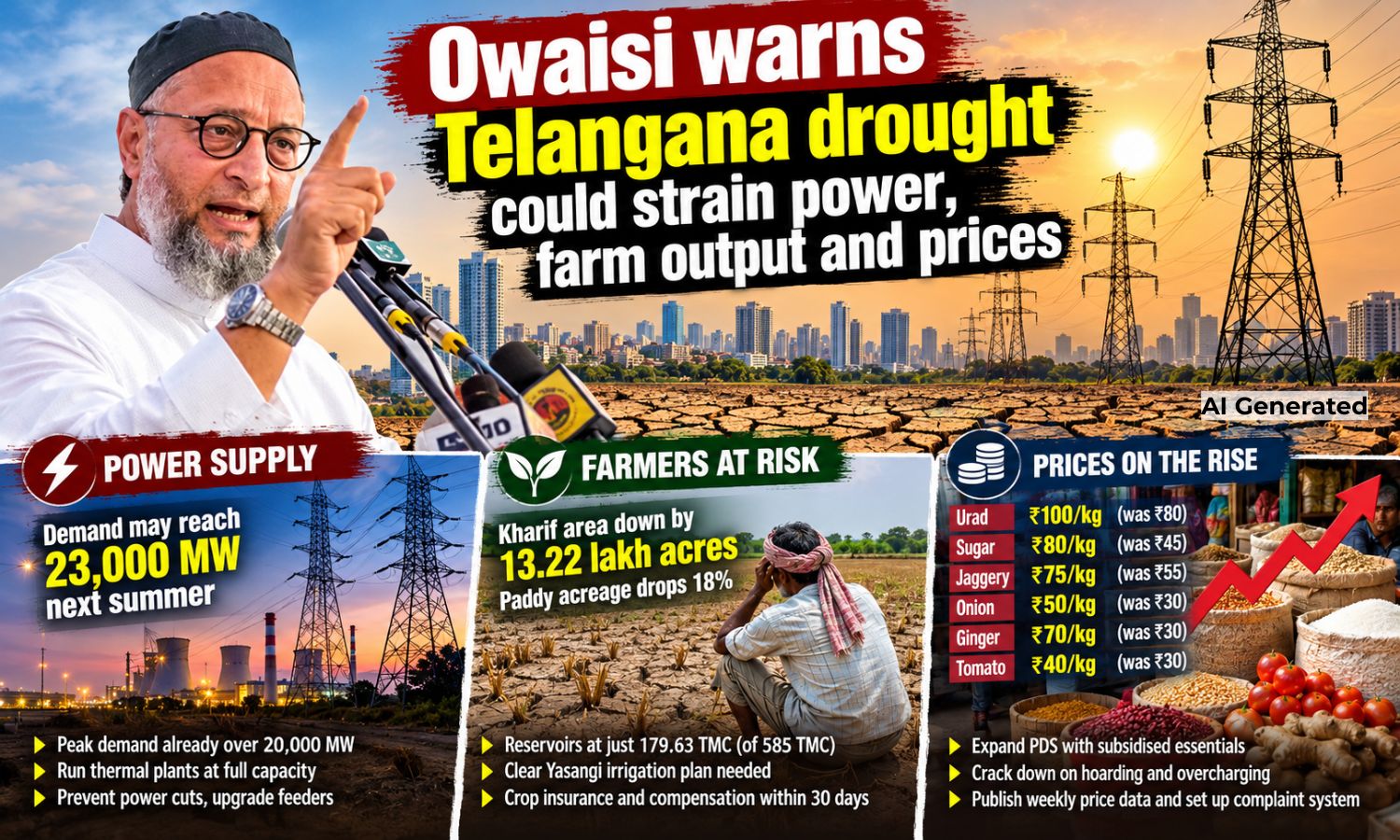 Telangana Drought | اویسی کا پیشگی اقدامات کا مطالبہ