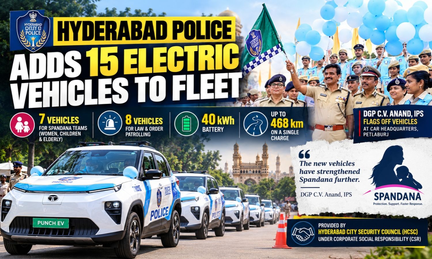 اسپندنا دستوں کو 15 نئی الیکٹرک گاڑیاں | Spandana Police Vehicles