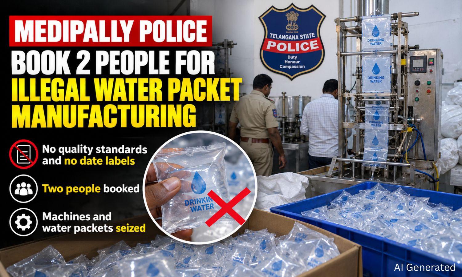 میڈی پلی میں غیر معیاری پانی کے پیکٹ ضبط | Medipally Water Safety