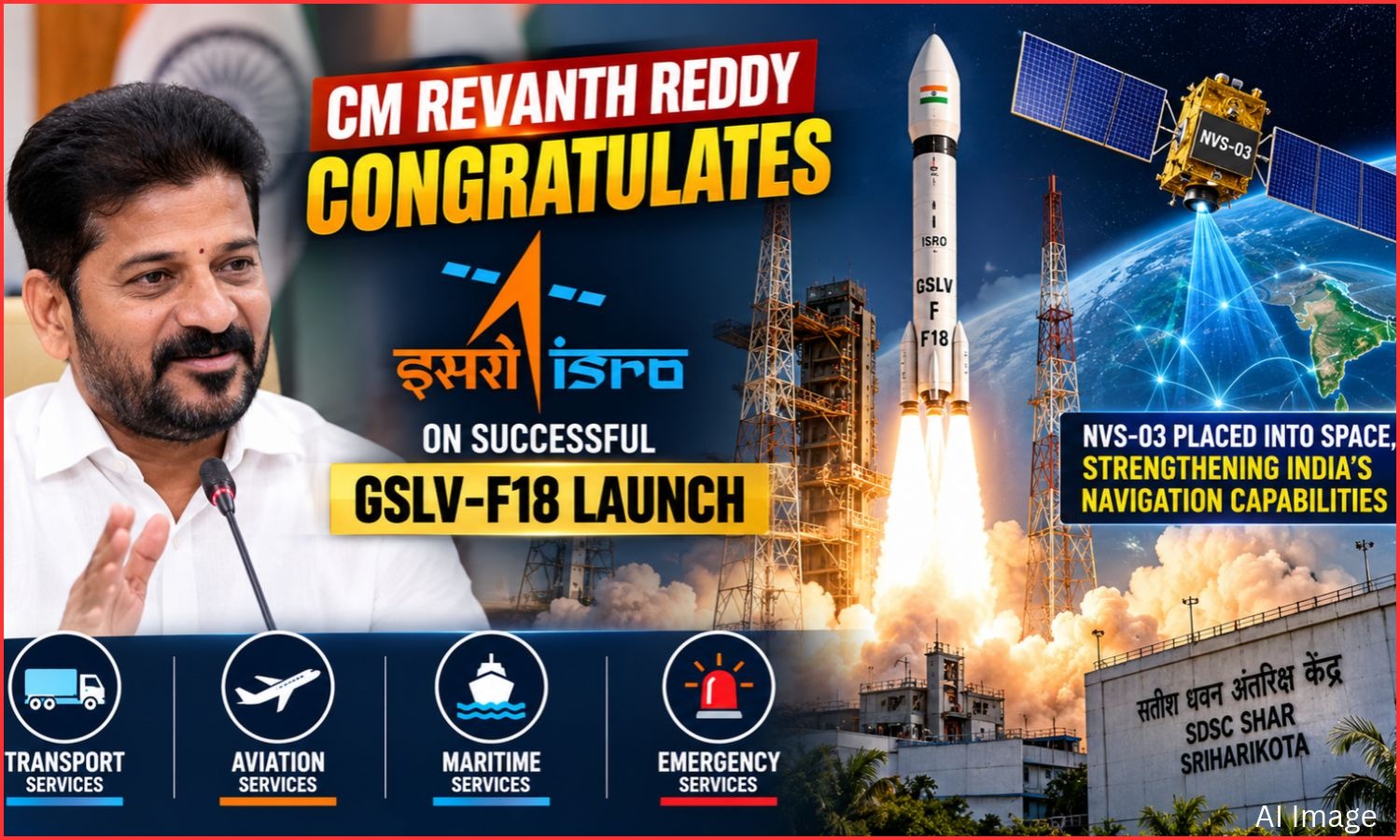 جی ایس ایل وی-ایف 18 کی کامیابی پر ریونت ریڈی کی مبارکباد | ISRO Satellite Launch