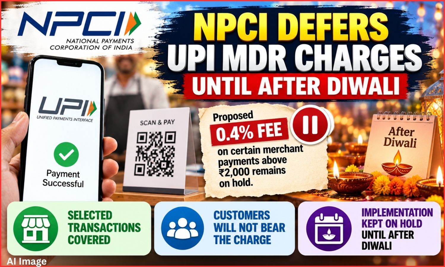 یو پی آئی چارجز دیوالی تک ملتوی، تاجروں کو راحت | UPI Fee Delay