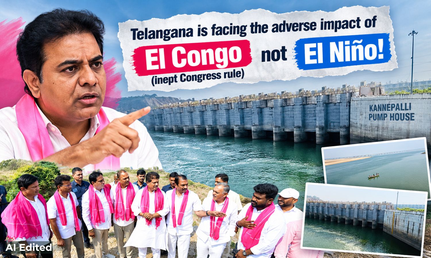 KTR alleged the Revanth Reddy government is refusing to lift water from Kannepalli Pump House to deny credit to KCR-era Kaleshwaram Project.